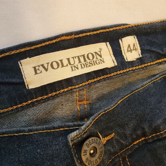 Evolution In Design Y2K Mens Slim Skinny Jeans 43X31 Blue Distressed Whisk Denim - Picture 7 of 9